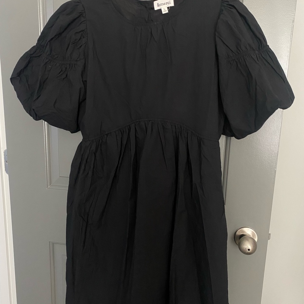 &Merci Black Dress with Puff Sleeves